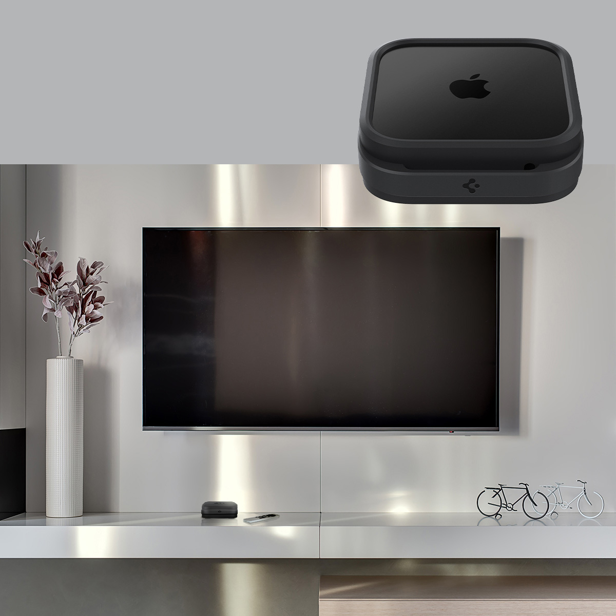 Uchwyt do Apple TV 4K 3 gen. (2022), Spigen Silicone Fit Mount, czarny